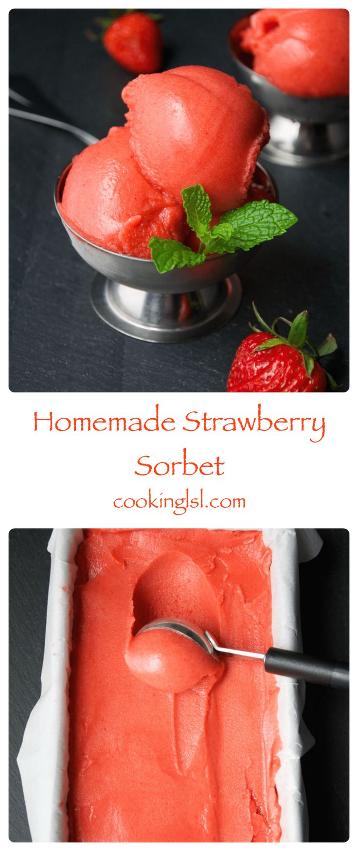 homemade strawberry sorbet recipe with fresh strawberries