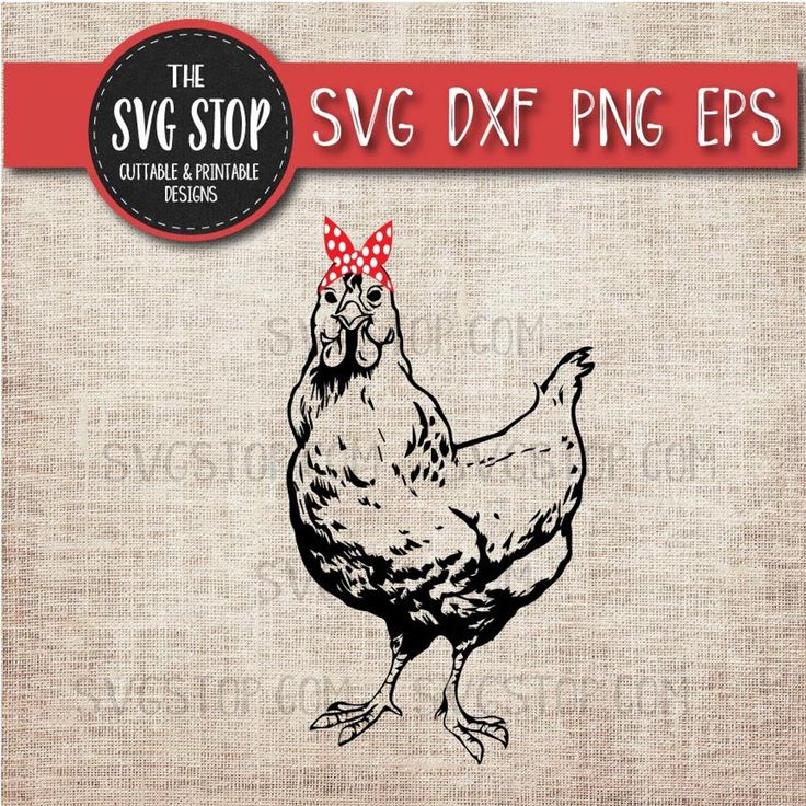 a chicken with a bow on it's head and the words svg dxf