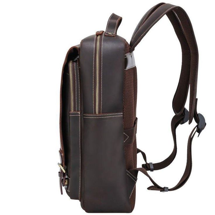 The mens leather backpack is the strongest and most durable leather.Additionally,since the grain is so tight,it resist moisture very well.A luggage strap allows leather computer bag for men fit on luggage,slide over the luggage upright handle tube for easier carrying.     ITEM FEATURES  
 - 1 x Main Compartment  
 -  1 x Front Zipper Pocket( Hold iPad MINI) 
- 1 x Interior Zipper Pocket 
- 1 x Laptop Compartment 
- 2 x Slot Pockets 
- 8 x Card Slots 
- 2 x Pen Slots 
- Hold 15.6" Laptop 
- Adjustable Shoulder Strap 
- Genuine Leather & Durable 
- Trolley Sleeve Design 
 
 FREE SHIPPING & 10% OFF YOUR FIRST ORDER  🖐️Handmade 
🎁FREE GIFT: crazy horse leather coin purse( original price: $22.99 ) 
 
 ITEM DETAILS  *Item Type: Backpack 
*Material: Crazy Horse Leather 
*Size: L31 *W15 *H39(CM) Functional Brown Backpack For Everyday Carry, Brown Leather Backpack With Luggage Sleeve For Everyday, Brown Leather Backpack With Luggage Sleeve For Outdoor, Leather Outdoor Laptop Bag, Leather Laptop Backpack For Everyday Carry, Leather Briefcase With Luggage Sleeve For Outdoor, Outdoor Brown Leather Backpack With Luggage Sleeve, Functional Leather Laptop Bag For Outdoor, Functional Brown Backpack With Luggage Sleeve