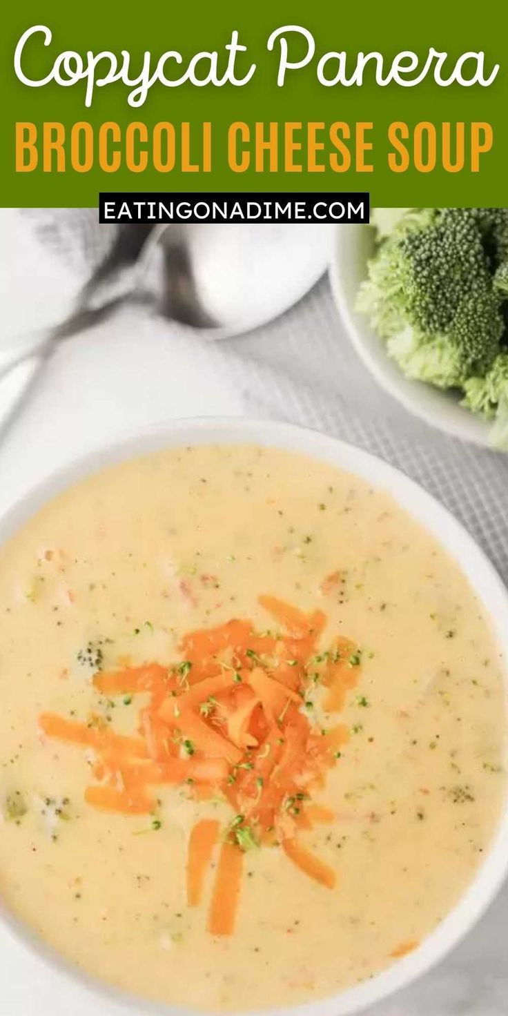 broccoli cheese soup in a white bowl