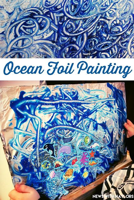 an ocean foil painting is shown in the process of being made