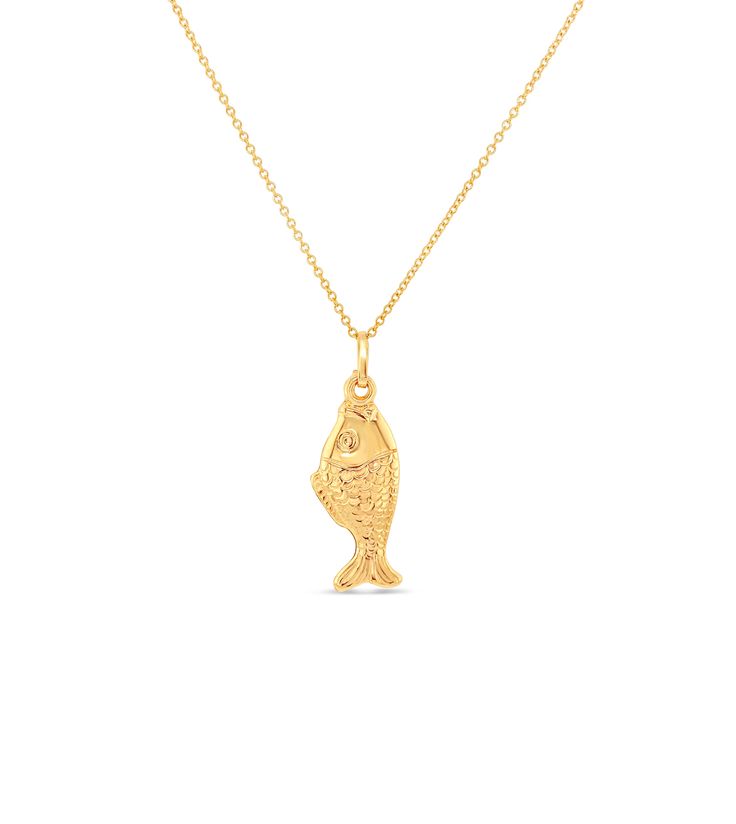 14k Gold Fish Charm Necklace - 14K  - Olive & Chain Fine Jewelry Gold Fish Necklace, 2024 Energy, Jewelry 2024, Lagoona Blue, Fish Jewelry, Gold Animals, Fish Necklace, Golden Necklace, Gold Fish