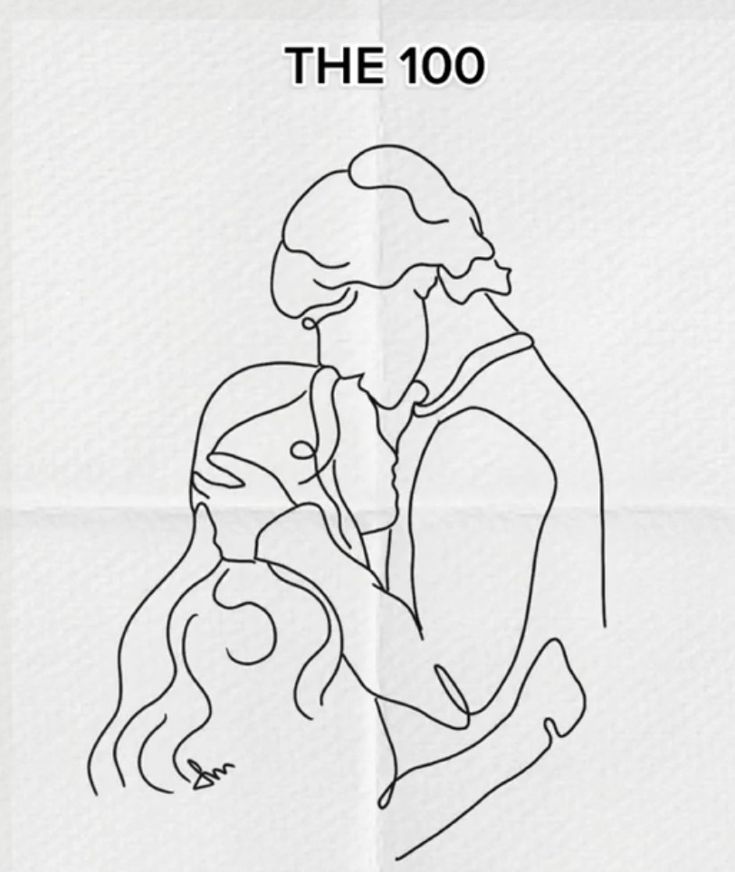 a drawing of a man kissing a woman's head with the words, the 100