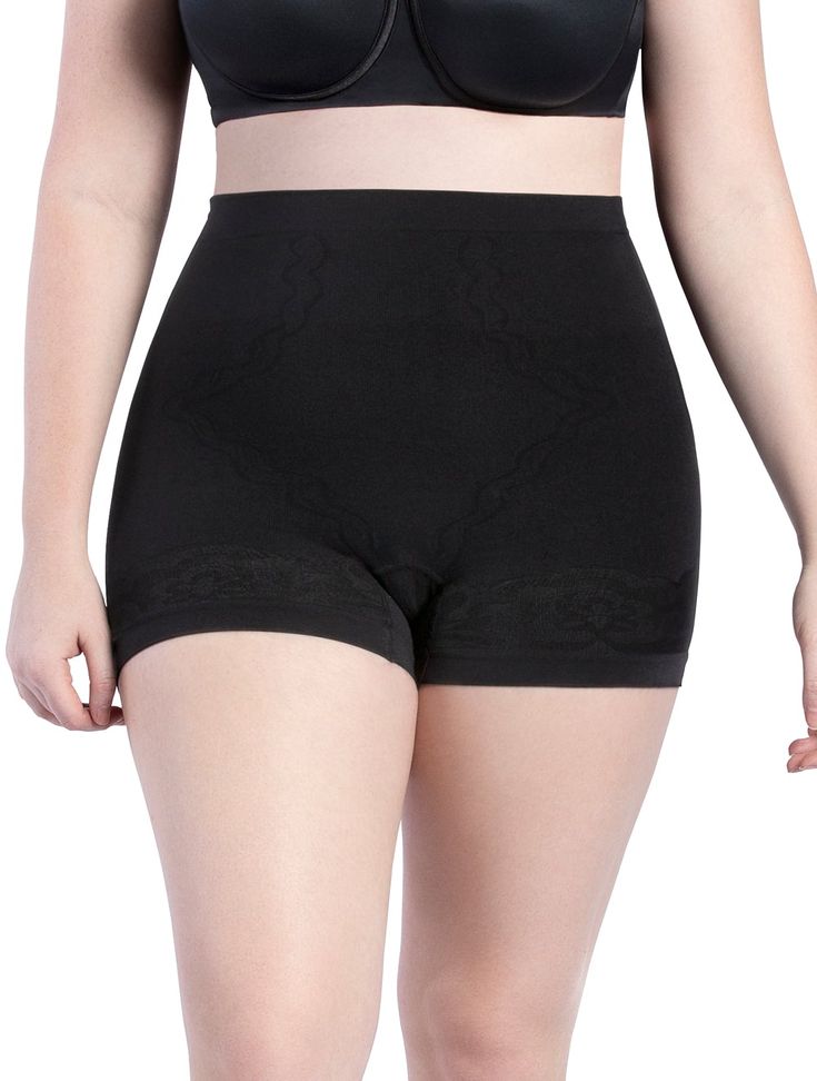 Our Everyday Shaping Boyshort special in black has a beautiful floral design on the upper thigh paired with a delicate texture throughout the abdominal area, adds a touch of femininity to your shapewear wardrobe, so you feel sexy and beautiful no matter the event! Seamless for comfort and discretion Lifts and shapes the buttocks 360° Moderate compression body shaper for women to shape the waist, abdomen, hips, and buttocks Vitamin E infused yarns nourishes your skin for a soothing and smoothing Shaping Shorts With Wide Waistband, Supportive Seamless Shorts, Elegant Fitted Brief Shorts, Elegant Mid-thigh Length Shorts, High-waisted Smoothing Shorts, High-waisted Shapewear Shorts, Elegant Shaping Short Bottoms, Elegant Shaping Shorts, Shapewear With Built-in Shorts And Short Leg