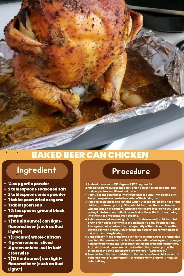 a chicken is sitting on top of tin foil in the oven, with instructions for how to cook it