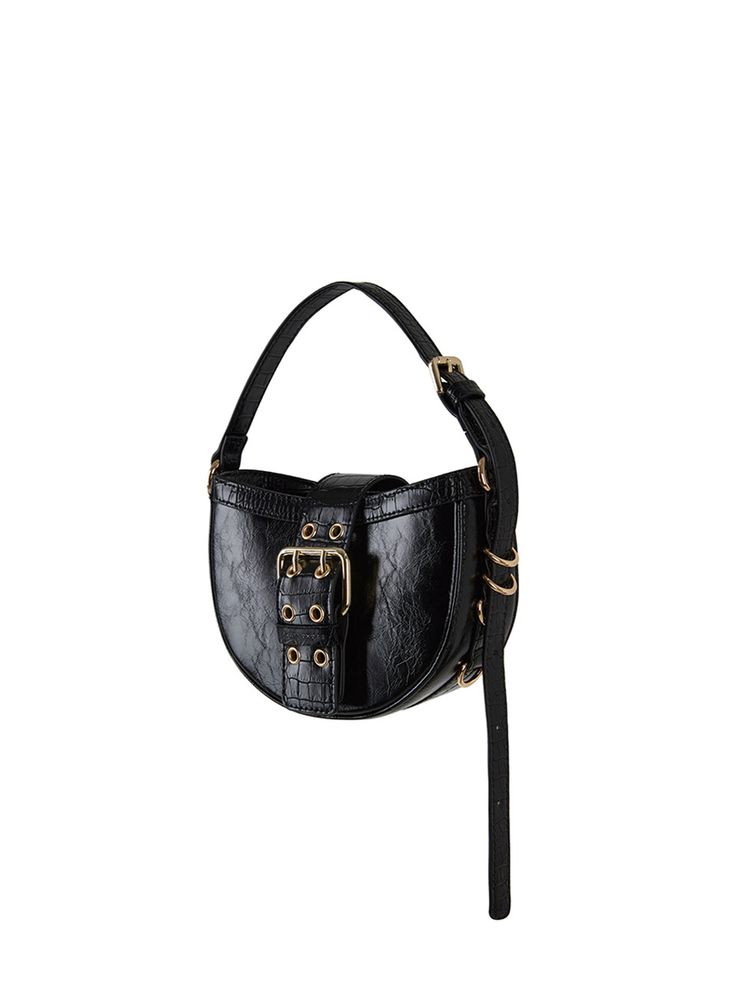 Editor's NotePLAYNOMORE is a brand that pursues the pleasure of fashion as it is.- Natural wrinkle textured bag- Length adjustable strap- Bold buckle decoration point- Two small pockets on the front for practicality- Half moon shaped bag Measurements (in.)- Size: 6.69 in. (W) * 4.72 in. (H) * 2.48 in. (D)- Strap Drop: 3.74 in. ~ 9.06 in.- Long Strap Length: 37.80 in. ~ 47.05 in. Composition & Care- Artificial Leather, Gold Plated Brass- Avoid direct heat and moisture- Keep it Chic Shoulder Bag With Buckle And Top Handle, Chic Shoulder Bag With Buckle Closure And Top Handle, Chic Top Handle Shoulder Bag With Buckle Closure, Chic Top Handle Bags With Buckle Closure, Luxury Crossbody Shoulder Bag With Buckle Closure, Luxury Satchel Shoulder Bag With Buckle Closure, Chic Travel Shoulder Bag With Buckle Closure, Formal Top Handle Bag With Buckle Closure, Luxury Handheld Bucket Bag With Adjustable Strap