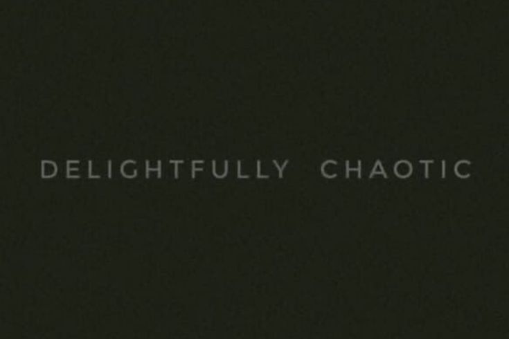 the words delightful chaotic are written in white on a black background