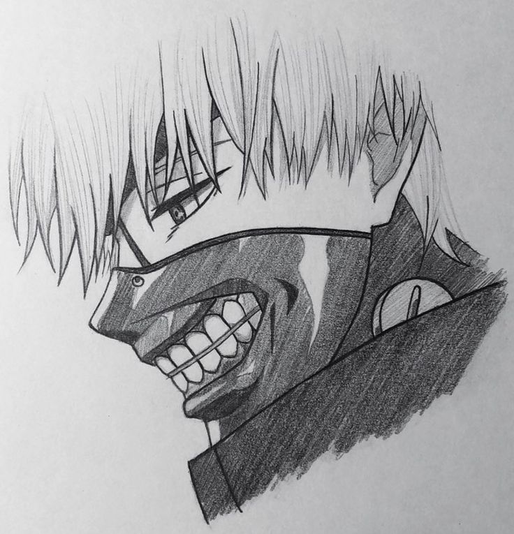 a drawing of an anime character with his mouth open