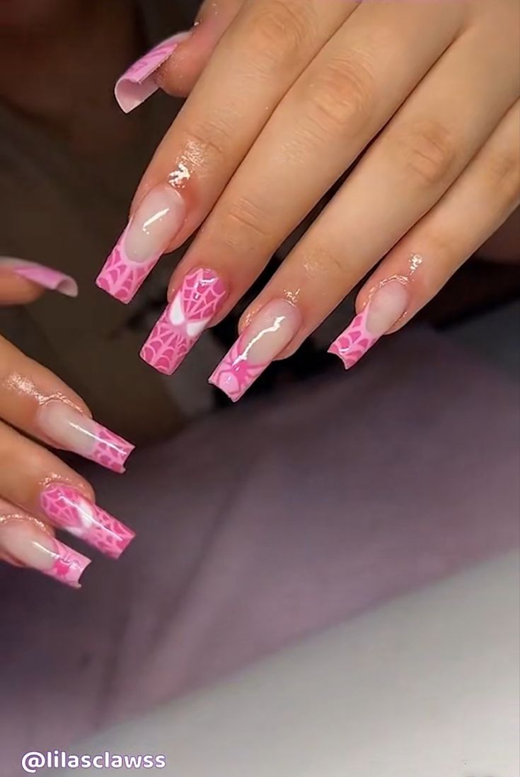 Long Nails Inspiration Pink, Nail Inspo Square Pink, Acrylic Nails Ideas Aesthetic, Cute Square Nail Designs, Pink Spiderman Nails, Cool Nail Art Designs Unique, Vacay Nails Acrylic, Simple Pink Nail Ideas, Unique Nails Acrylic