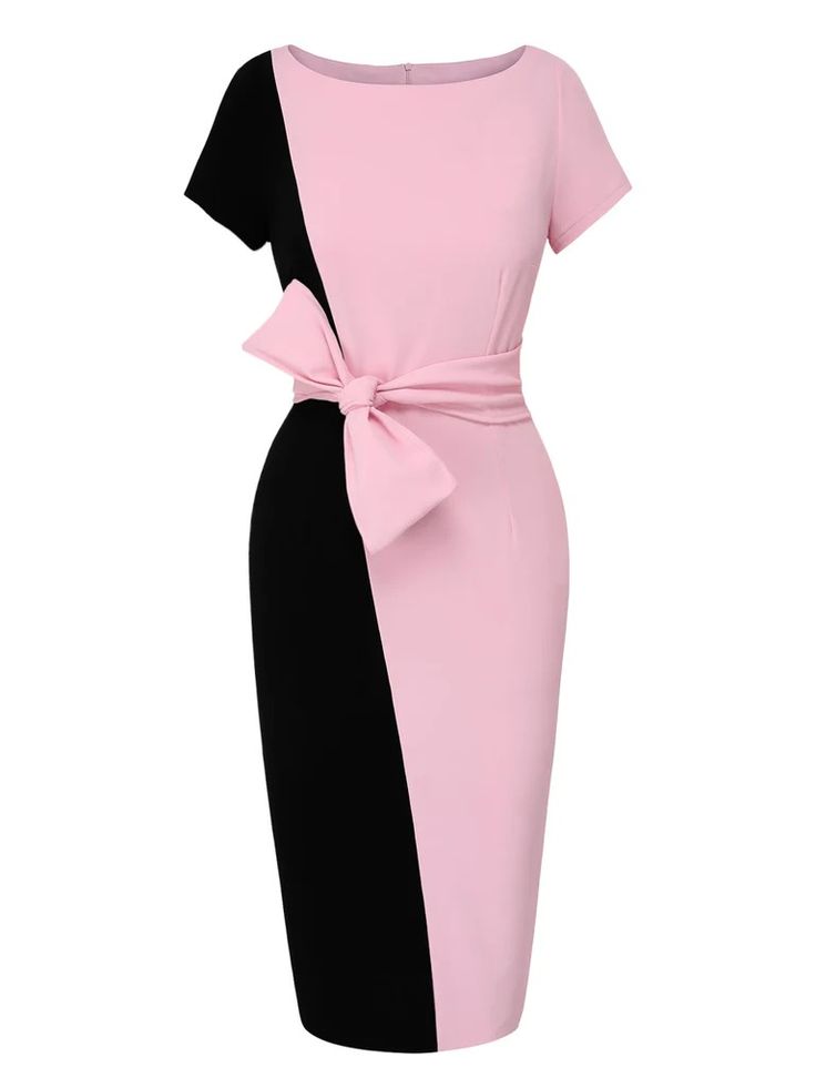 Black & Pink 1960s Boat Neck Contrast Belted Dress | Retro Stage Style Vert, Retro Stage, Contrast Dress, Creative Clothes, Stylish Work Attire, Standard Dress, Royal Outfits, Fashionista Clothes, Teenage Fashion Outfits