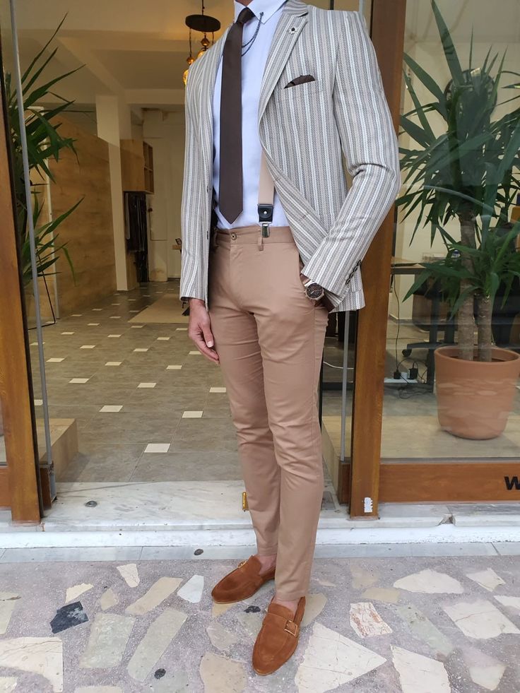 Jacket Material: 65% Viscose, 32% Polyester, 3% Elestan Machine Washable: No Fitting: Slim-Fit Cutting: Double Slits, Double Button Package Include: Blazer Only DRY CLEAN ONLY Ecru Color, Striped Jacket, Striped Blazer, Montreal, Fashion News, Khaki Pants, Dry Clean, Spring Summer, Slim Fit