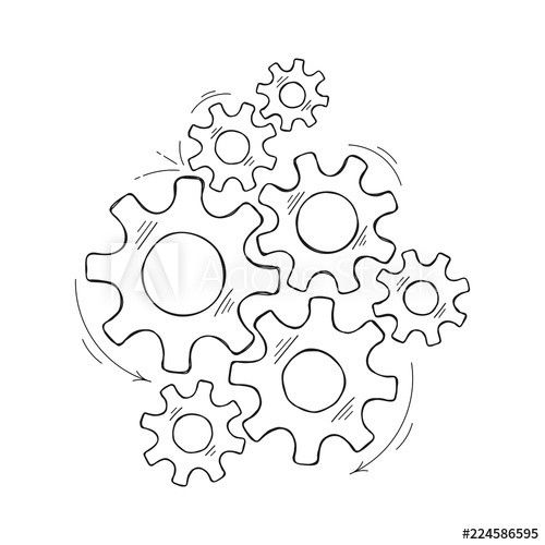 a black and white drawing of gears in the shape of a snowflake stock photo