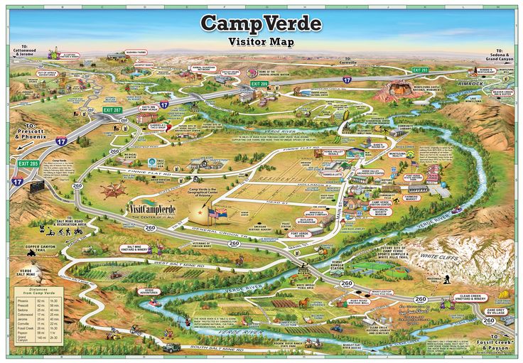 a map of camp verdde arizona with roads and campgrounds in the background