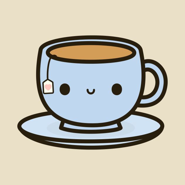 a blue coffee cup with a smiley face on it sitting on a saucer in front of a beige background