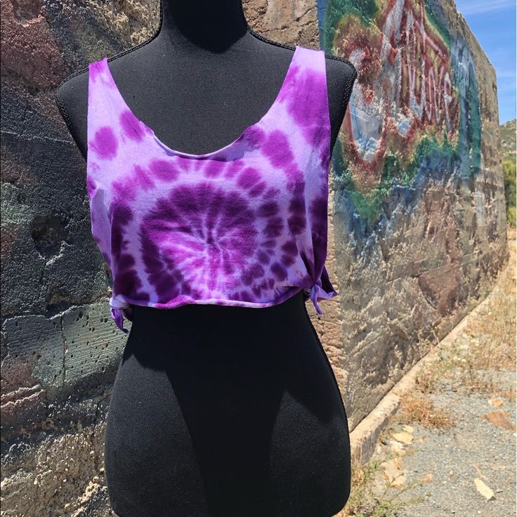 Purple Haze Crop Top! We Tie Dyed And Diy’d A Shirt To Create This Look! Purple Spiral, Raw Hems Including Neckline & Sleeves, Ties On Sides. Perfect For A Music Festival, Rave Pool Party, Beach Day! Warm Weather Is On Its Way Add A Punch Of Color To Your Spring Or Summer 2022 Wardrobe! Made From Mens Medium Tee & Will Work Well On Different Sizes Depending On How Fitted Of A Look You’re Going For. Top Is Shown On A Womens Approximate Size Small Dress Form. Each Piece We Sell Is Hand Dyed Making Purple Cotton Tank Top For Spring, Spring Purple Cotton Tank Top, Summer Purple Cotton Tank Top, Summer Cotton Purple Tops, Purple Cotton Summer Top, Summer Cotton Top In Purple, Purple Hand Dyed Tops For Spring, Purple Bohemian Crop Top For Summer, Summer Lavender Cotton Tops