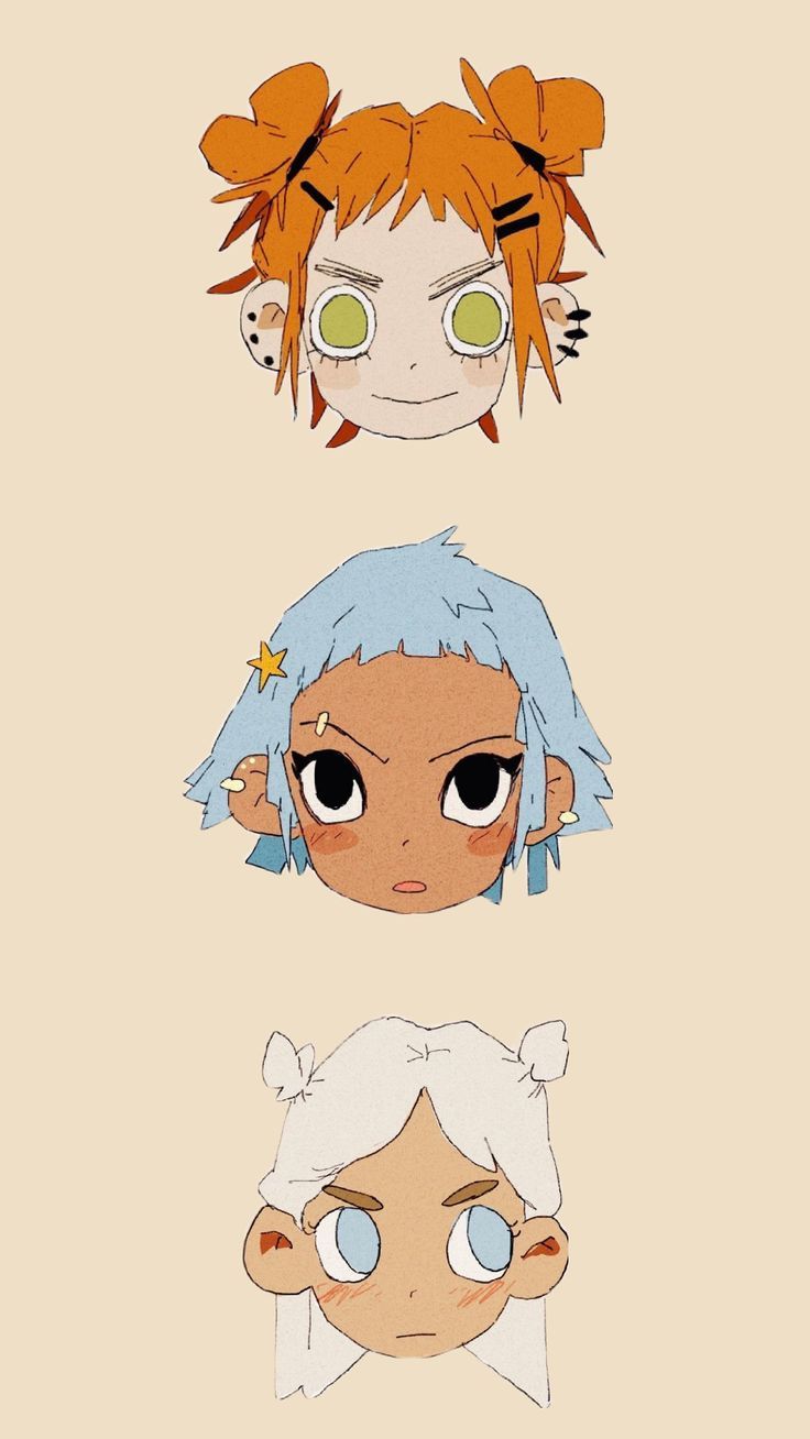 three different anime avatars, one with blue hair and the other with green eyes