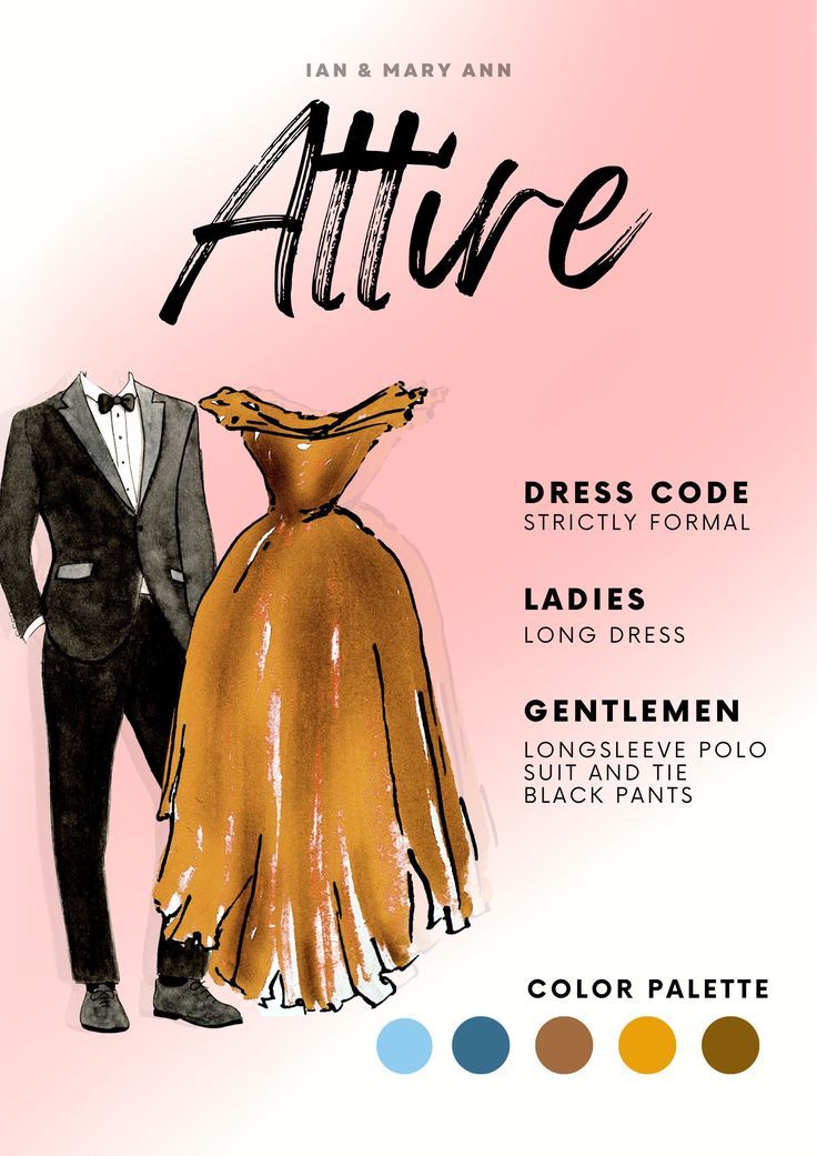 an advertisement for a fashion show featuring a dress and tuxedo