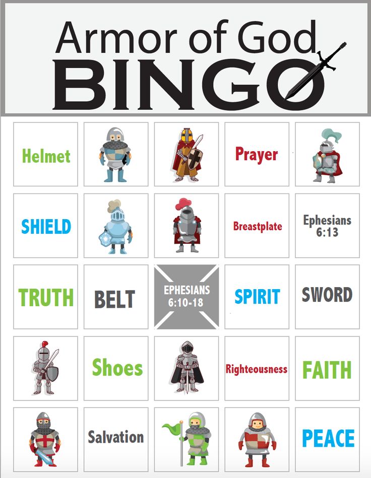 Armor of God Bingo Childrens Ministry Games, Bible Bingo, Armor Of God Lesson, Bingo Ideas, Childrens Ministry Curriculum, Sunday School Games, Armour Of God, Church Games, The Armor Of God