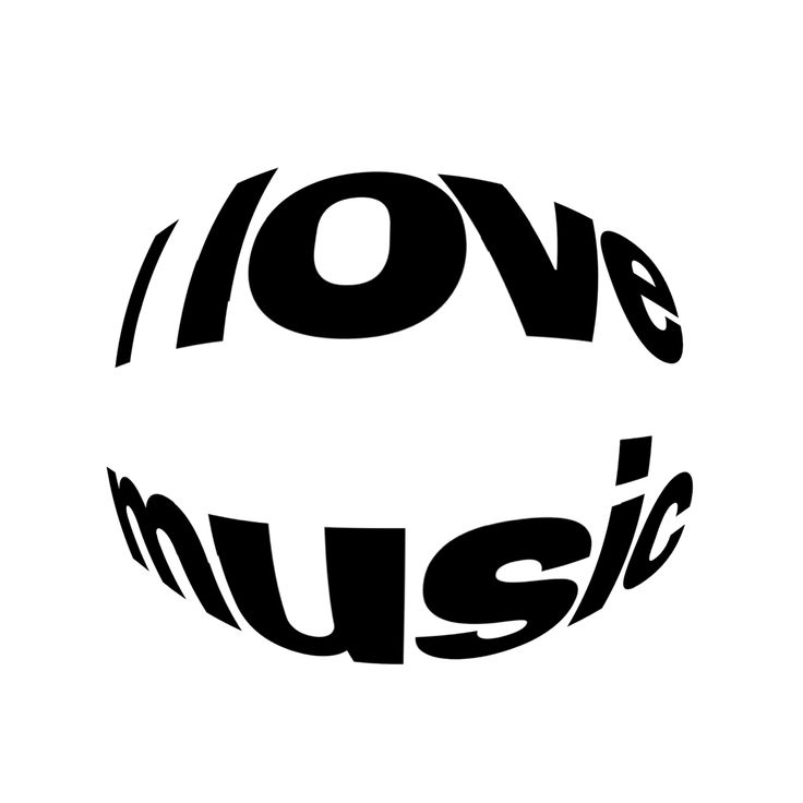 the word love music written in black and white on a white background with an oval shape