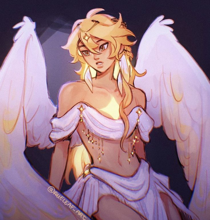 an angel with blonde hair and white wings