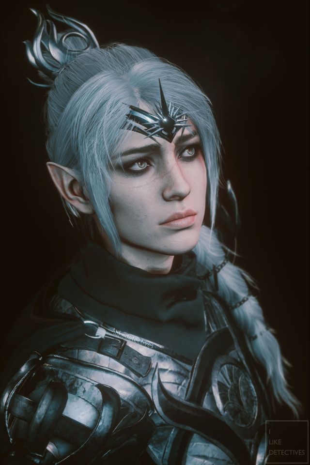 a woman with silver hair and horns on her head