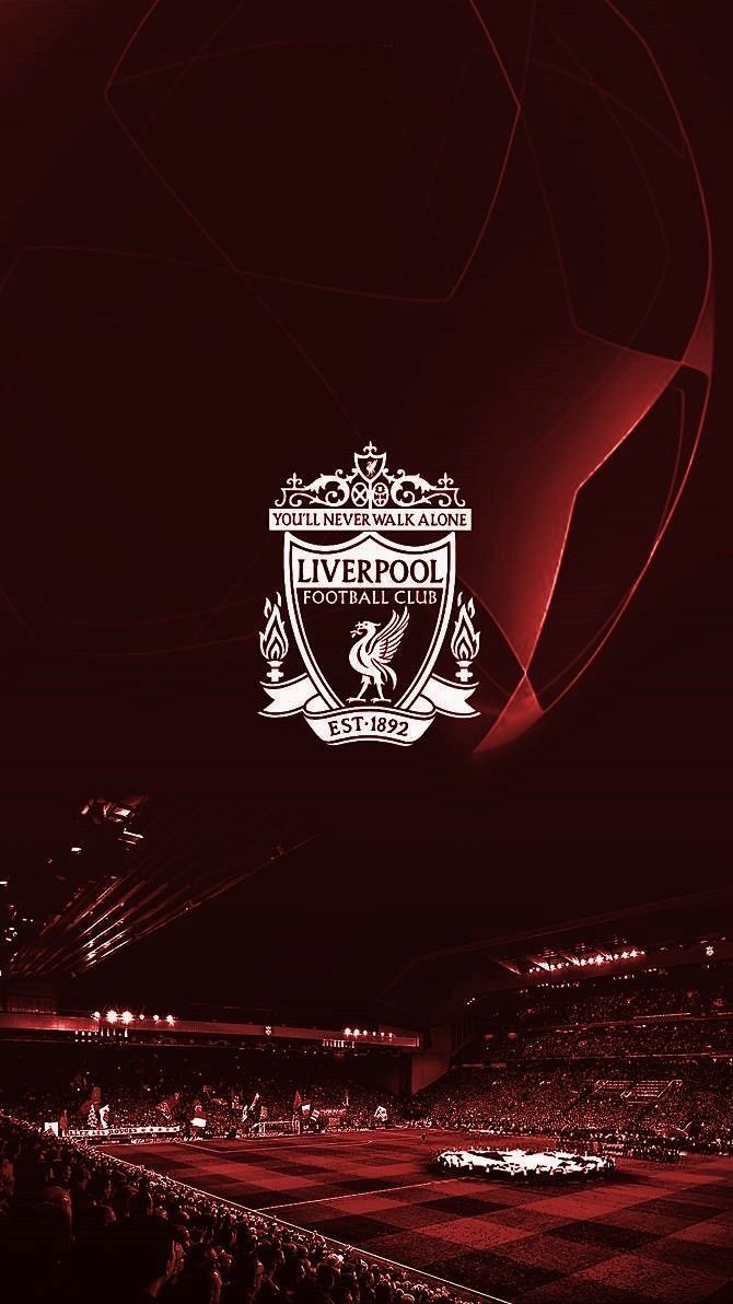 the liverpool football club logo is shown in black and white on a dark purple background