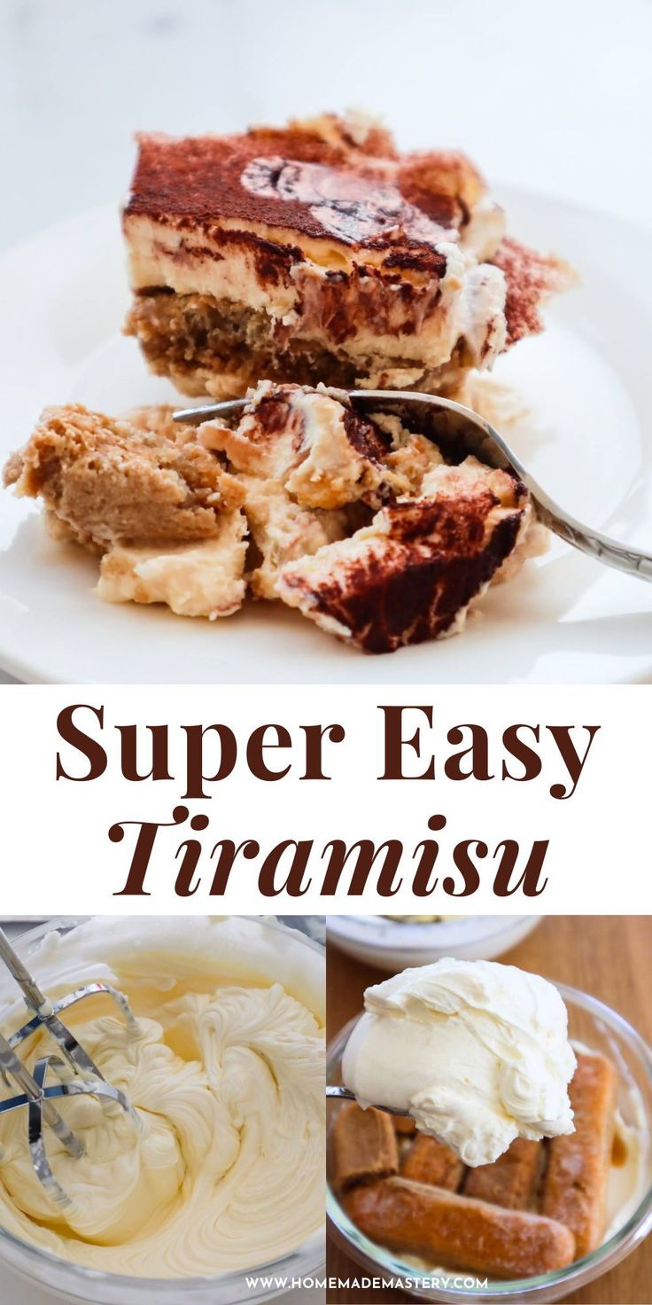 there is a plate with desserts on it and the words super easy tramsu