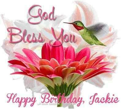 a happy birthday card with a hummingbird flying over flowers and the words, god bless you