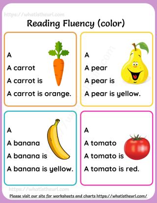 reading flueny color worksheet for kids to learn how to read fruit and vegetables