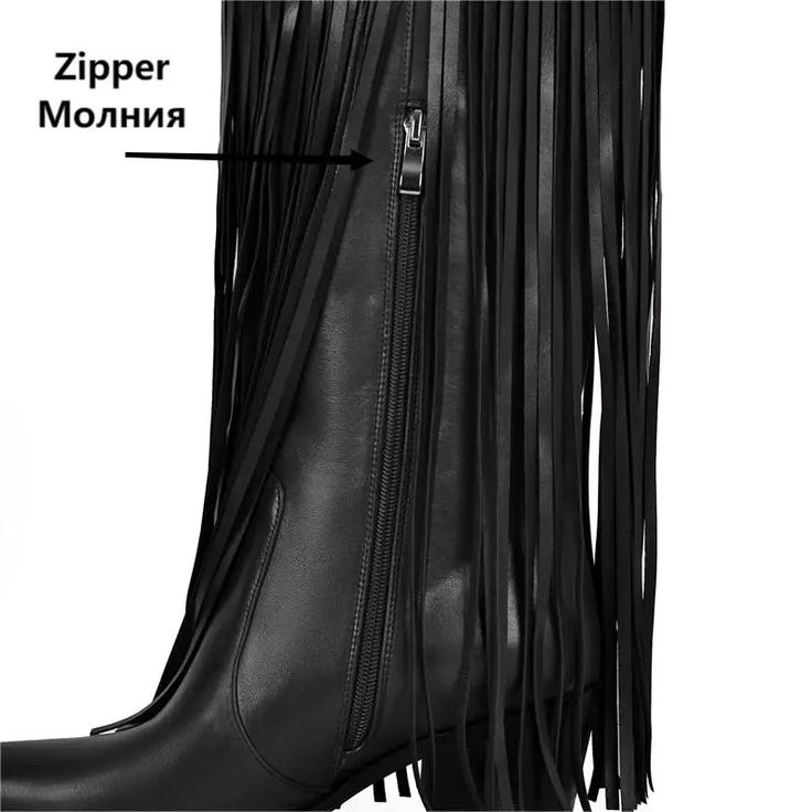 Women Black Fringe Over The Knee Boots Chunky Heel Winter Pointed Toe Female Wstern Boots Boot Type: WESTERN Shaft Material: PU Outsole Material: RUBBER Upper Material: PU Origin: Mainland China Season: Winter Insole Material: PU Heel Type: Strange Style Lining Material: LYCRA Boot Height: Knee-High Item Type: BOOTS Fashion Element: zipper Department Name: ADULT Toe Shape: Pointed toe Heel Height: Super High (8cm-up) With Platforms: No Style: Concise is_handmade: Yes Pattern Type: Solid Model Number: 1005006165929302 Fit: Fits true to size, take your normal size Closure Type: SLIP-ON Heel Height: 6 -7 CM Important Note（size) 1.Please noted size will have 1-5mm error as handmade.onlymaker shoes are all handmade2.If your foot fat or wide,please choose one size bigger than the normal size.3.A