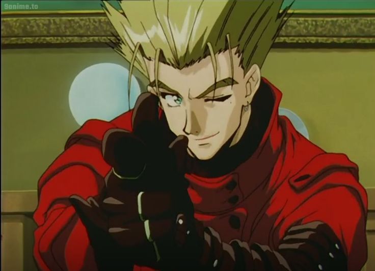 an anime character with blonde hair and black gloves holding his hand up to his face