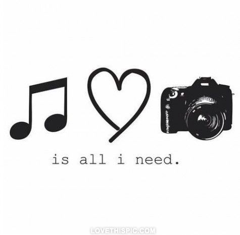 a camera and music notes with the words love is all i need