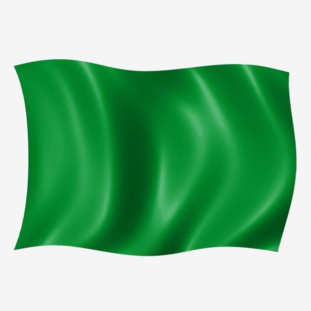 a green flag waving in the wind on a white background with clipping area for text