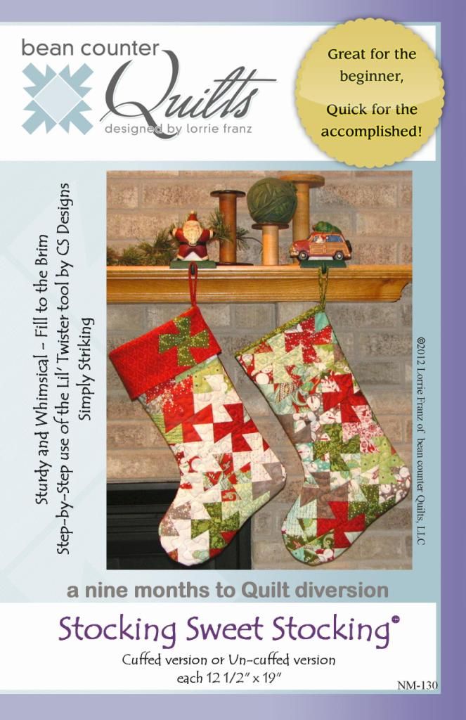 a quilted christmas stocking hanging from a mantel