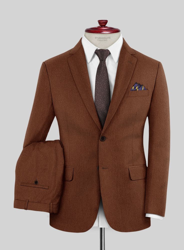 Feel your absolute best with our Italian Atiero Brown Wool Suit. Made from pure merino wool, which is super lightweight and breathable, it delivers an eye-catching brown color with a plain weave, offering a classic touch of authentic menswear for the man with a more vigorous lifestyle. This suit is a guaranteed winner Mike Suits, Brown Wool Suit, Bespoke Jacket, Grey Wool Suit, Tweed Sport Coat, Dark Blue Suit, Light Blue Jacket, Italian Shirts, Morning Commute