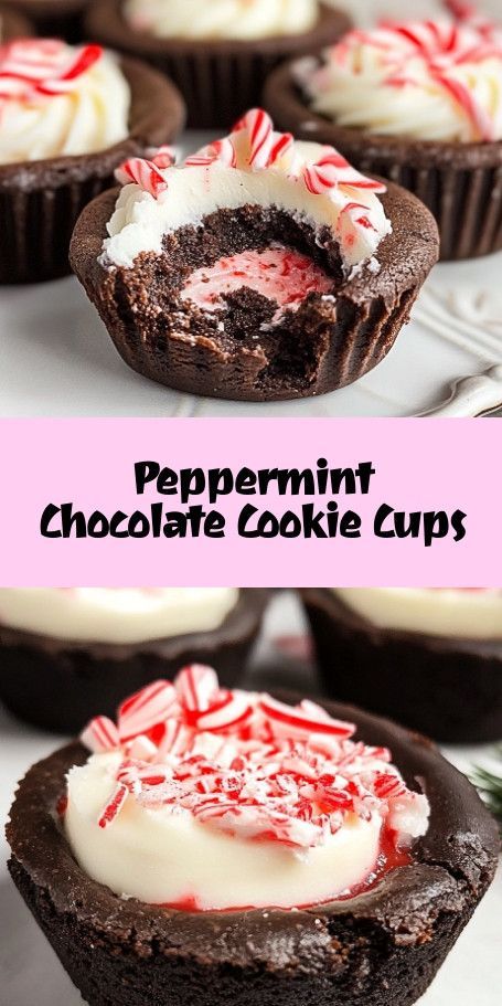 Chocolate Cookie Cups, Peppermint Pretzel, Peppermint Dessert, Peppermint Treats, Peppermint Recipes, Cookie Cups Recipe, Chocolate Peppermint Cookies, Peppermint Chocolate, Peppermint Cookies