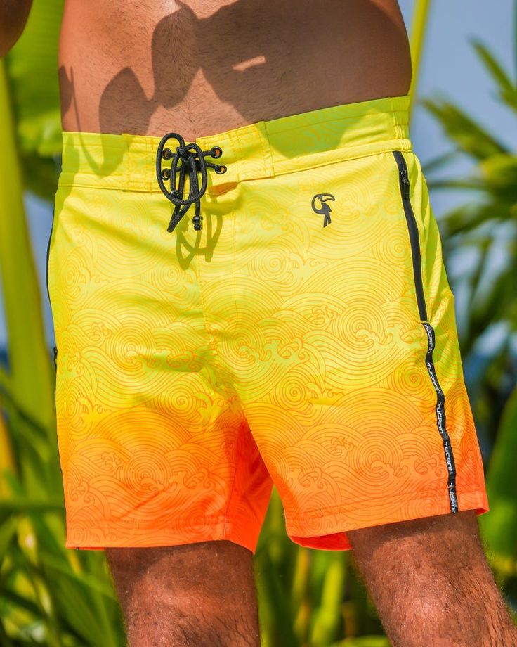 Faded Waves Sunset - 5 Swim Trunks Tucann Orange Surfing Swimwear For Beach Season, Orange Swimwear For Surfing During Beach Season, Orange Swimwear For Surfing In Beach Season, Orange Swim Trunks For Beach Season, Orange Beachwear Swim Trunks For Beach Season, Yellow Surfing Swimwear For Summer, Orange Swim Trunks For Summer, Vibrant Yellow Beach Bottoms, Yellow Beachwear For Water Sports