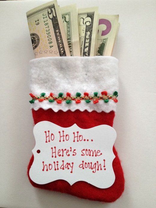 a red christmas stocking with money in it