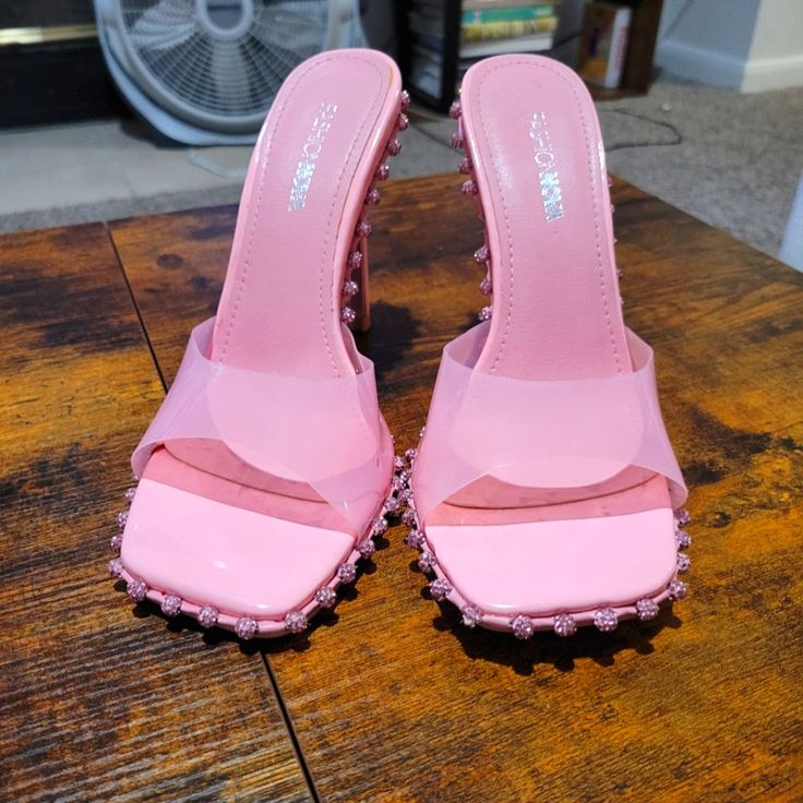 Super Cute, Girly Studded Pink Heels. Brand New From Fashion Nova. Summer Spiked Open Heel Heels, High Heel Sandals With Spikes For Spring, Party Sandals With Spikes, Synthetic Material, Party Sandals With Spikes In Synthetic Material, Party Synthetic Sandals With Spikes, Pink Synthetic Heels For Party, Spring Synthetic Heels With Spikes, Pink Glamorous Synthetic Heels, Glamorous Pink Synthetic Heels