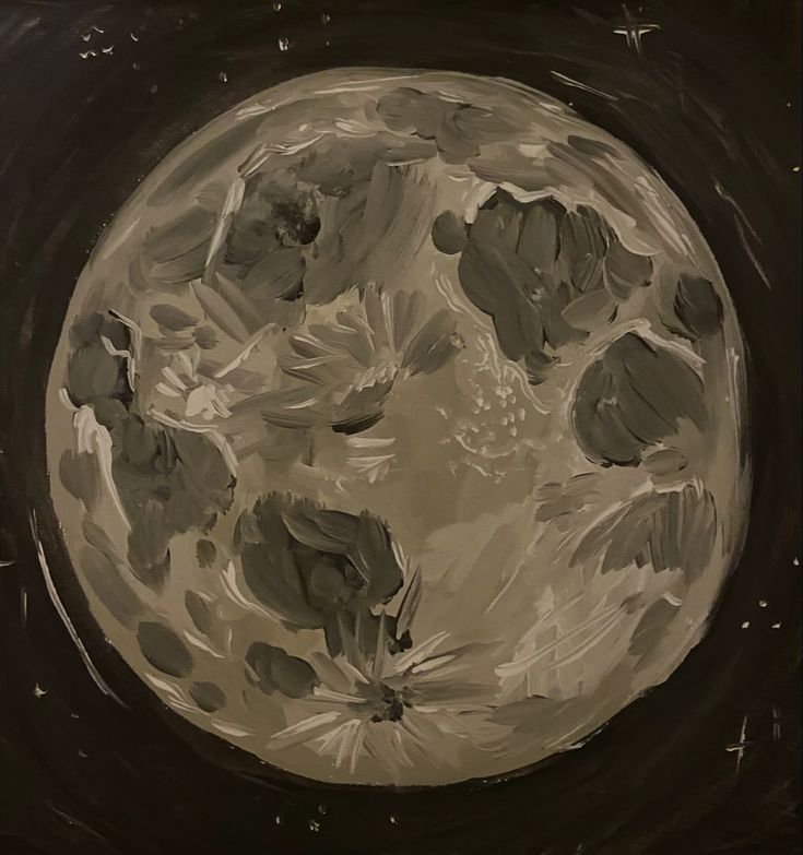 an abstract painting of the moon in black and white