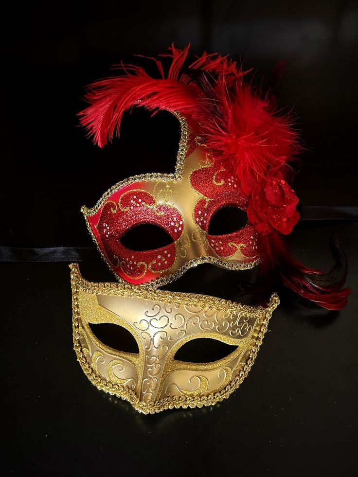 Immerse yourself in the charm of our women's mask – a gold and red masterpiece with red feathers. For the men, our gold Venetian mask is embellished with gold glitter around the eyes, creating an air of sophistication. Perfectly paired for an unforgettable night, our masks are crafted with precision and adorned with the finest details to make your entrance truly magical.


Age Group/Gender - Adult/Unisex

Size/Type - One size fits all adults

Mask Color - Gold/Red

Mask Material - Polyresin/Fabr Red Masks And Prosthetics For Mardi Gras Costume Party, Red Masks And Prosthetics For Mardi Gras Masquerade, Red Masquerade Mask For Mardi Gras Party, Gold Masquerade Mask For Costume Party And Festivals, Red Venetian Masks And Prosthetics For Costume Party, Elegant Masks And Prosthetics For Party And Festivals, Red Party Masks For Mardi Gras, Elegant Red Masquerade Mask For Party, Gold Masquerade Mask For Costume Party