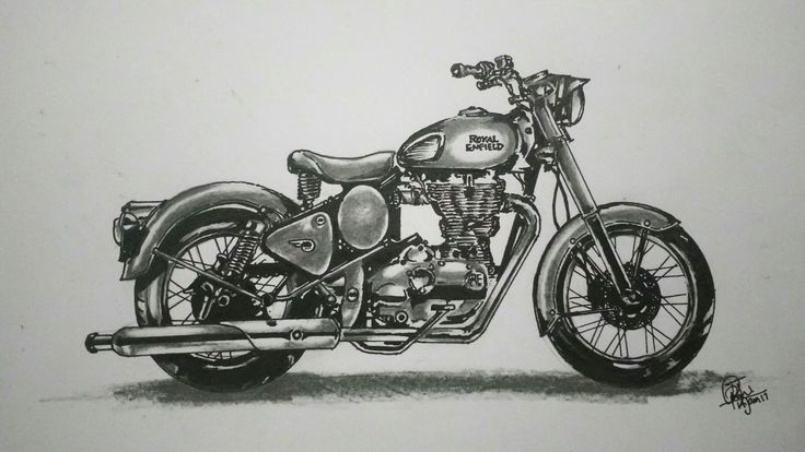 a drawing of a motorcycle is shown in black and white