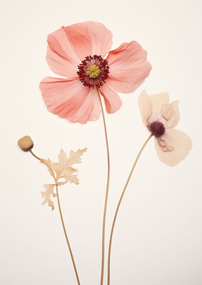 three pink and white flowers in a vase on a white background, with the petals still attached