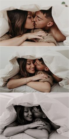 two people are kissing in bed under the covers