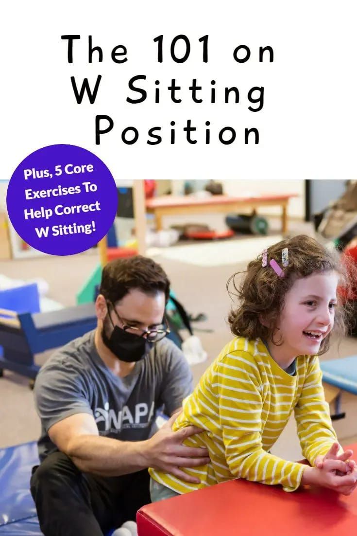 What is W-Sitting? W-Sitting is when a child sits with their knees folded over in front of them, placing their feet and ankles on either side of their hips. Is your child w-sitting? If you answered yes, here is what you can do about it! Plus, 5 core exercises to try to help correct [read more]... #specialneeds #cerebralpalsy #specialneedskids #specialneedsparents #ot #occupationaltherapy #occupationaltherapist #physicaltherapy #physicaltherapist #cerebralpalsykids #therapy #toddler Occupational Therapy Exercises, W Sitting, Core Strengthening For Kids, Excersise For Kids, Global Developmental Delay, Pediatric Physical Therapy Activities, Hip Strengthening Exercises, Occupational Therapy Kids, Vision Therapy