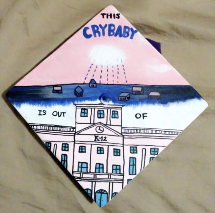 Graduation Cap Designs Melanie Martinez, K-12 Graduation Cap, Melanie Martinez Diy Decor, Graduation Cap Melanie Martinez, Melanie Martinez Grad Cap, Fnaf Graduation Cap, Melanie Martinez Graduation Cap, Grad Hats, Graduation Hats