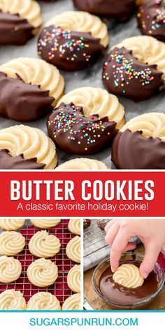 butter cookies with chocolate frosting and sprinkles