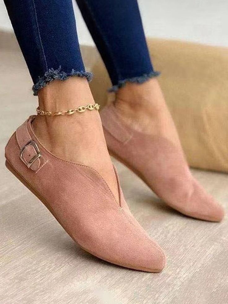 Zolucky offers stylish and concessional Flats.. SPU: 2941CFLBA3DB9, Color: Black Pink Khaki Brown, Heel Height Type:Flat Heel, Closure Type:Slip On. Pointed Loafers, Suede Flats Shoes, Fashion Shoes Flats, Estilo Hippie, Buckled Flats, Summer Sneakers, Women Flats, Casual Flat Shoes, Loafers Style