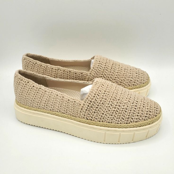 Breathable Knitted Upper, Perfect For Hot Summer Weather Rubberized Non-Skid Soles Measure Approx 1 & ¼" These Stylish Shoes Will Lend A Delightful Boho Accent To Your Ensemble While Keeping Your Feet Comfortable Round Close Toes Padded Insoles New Without Box Beige Slip-ons With Woven Sole And Round Toe, Beige Flat Slip-ons With Woven Sole, Beige Slip-ons With Woven Sole, Beige Synthetic Slip-ons With Textured Sole, Beige Slip-ons With Rubber Sole And Round Toe, Beige Slip-ons With Rubber Sole, Beige Textile Slip-ons With Textured Sole, Beige Closed Toe Synthetic Slip-ons, Beige Textile Slip-ons With Rubber Sole