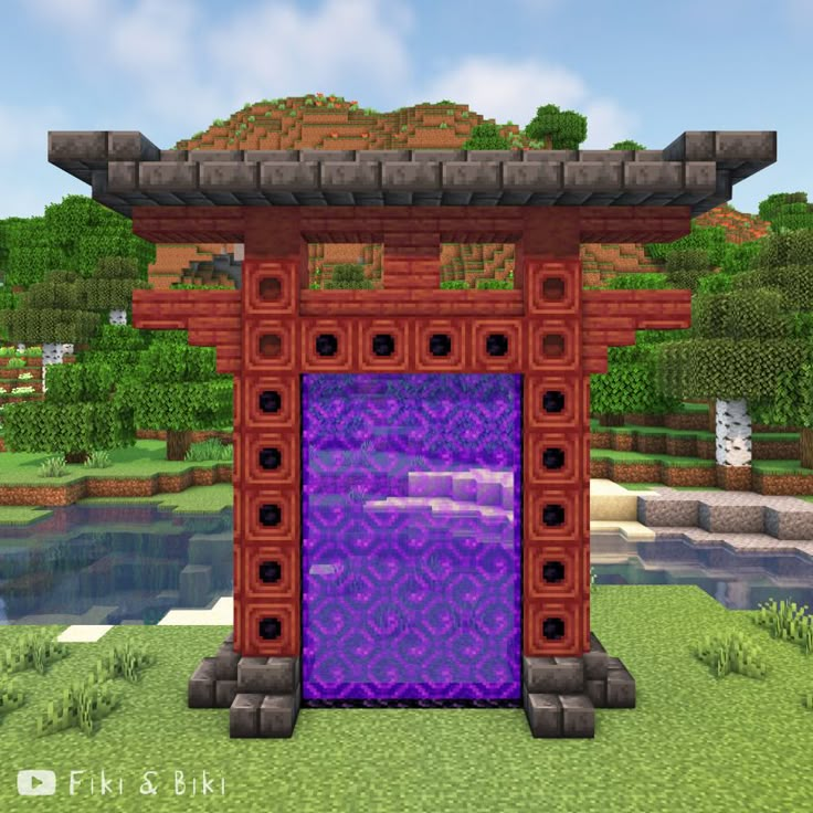 the entrance to a purple gate in minecraft